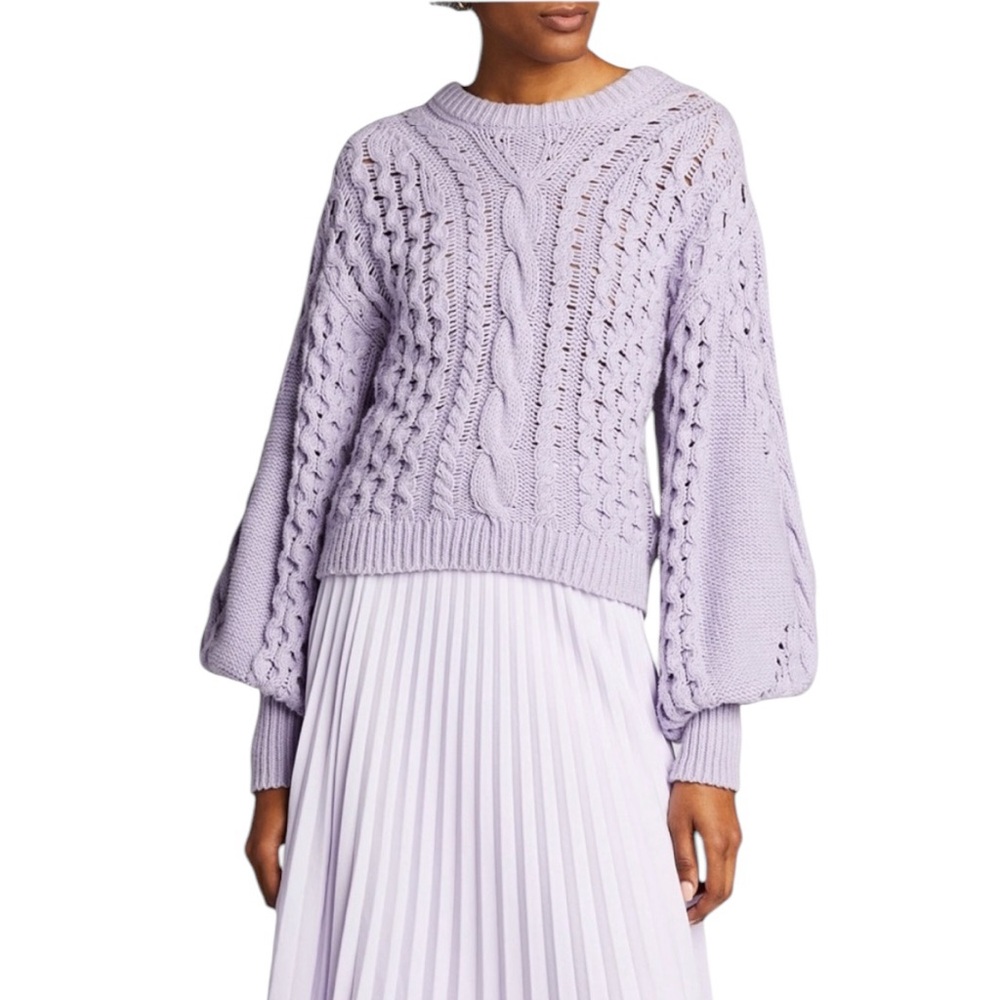 A.L.C.  Serena Blouson Sleeves Cable Knit Cotton Blend Sweater in Lavender (F-1)